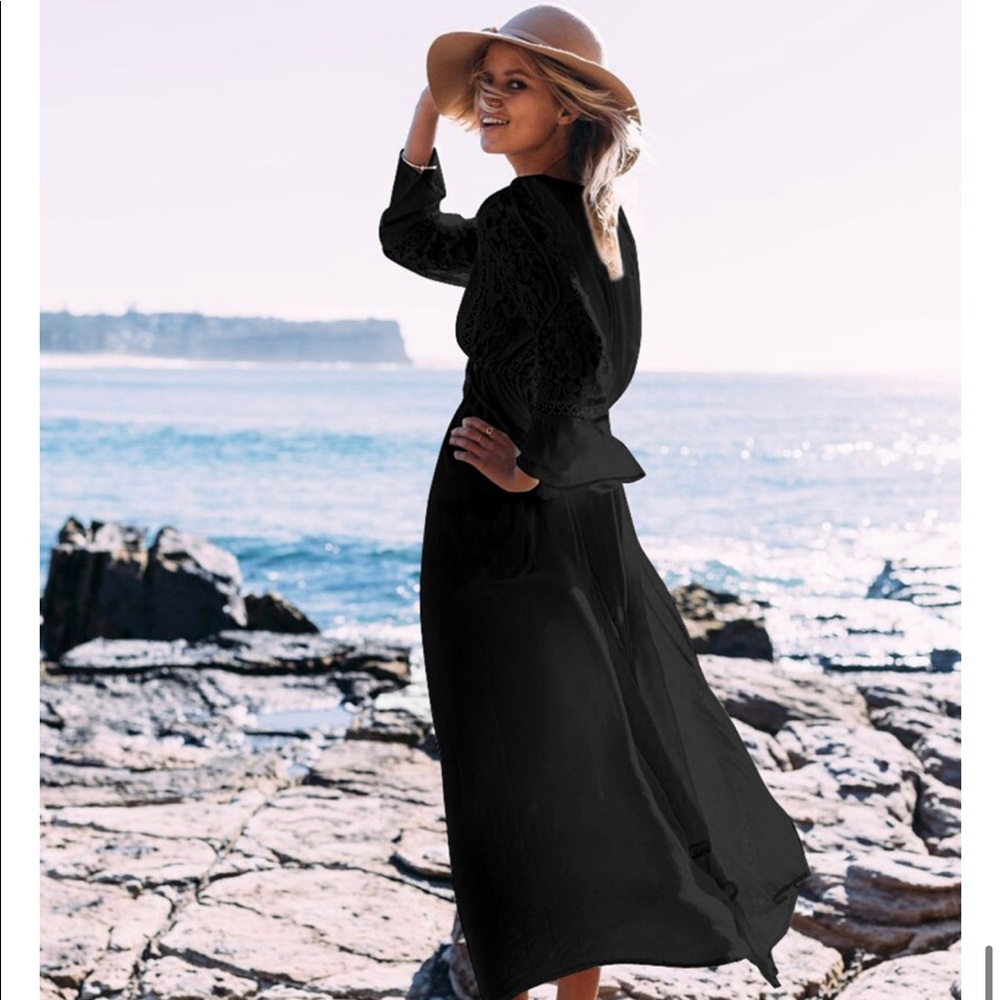 Boho lace maxi dress long sleeve black gypsy - Picture 3 of 8